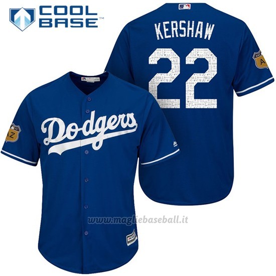Maglia Baseball Uomo Los Angeles Dodgers Clayton Kershaw 2017 Allenamento Primaverile Cool Base Giocatore